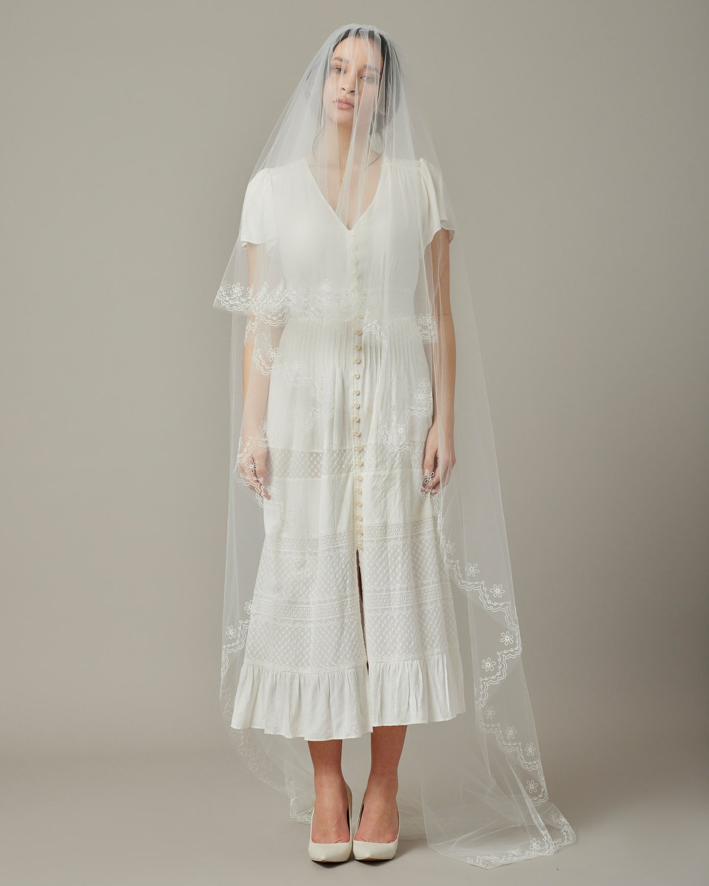 DARLEY EMBROIDERED BRIDAL VEIL BLUSHER FRONT