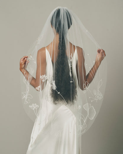 HANA BEADED FLORAL VEIL BACK