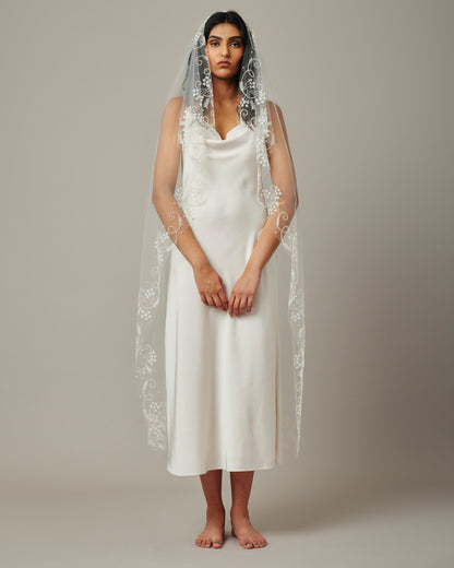 LUCIA BEADED WEDDING VEIL FRONT SINGLE