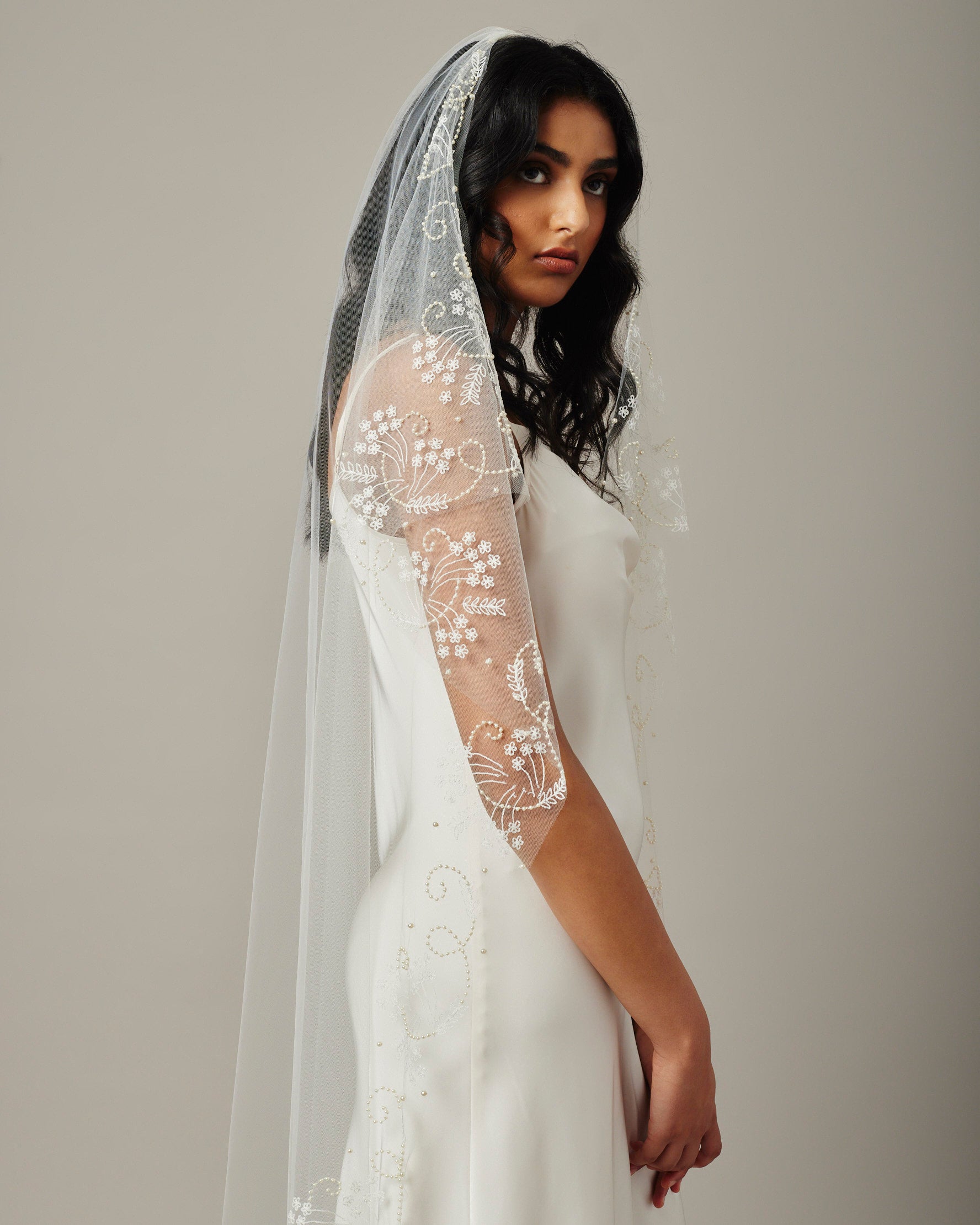 LUCIA BEADED WEDDING VEIL SIDE